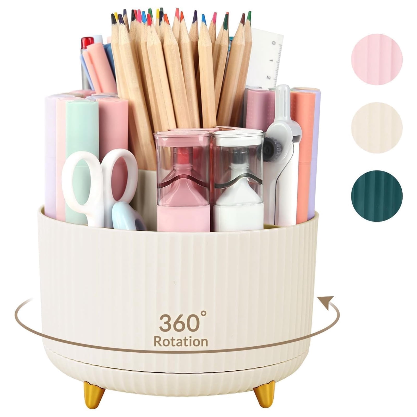 360 Rotating Plastic Desk Pen Organizer with 5 Slots, Dual-Purpose Art Supply Pencil Cup for Office, Home