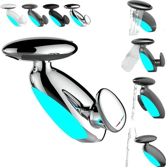 360° Rotating Pull-Out Washbasin Faucet with 4 Water Flow Modes & LED Light, Bathroom Vanity Faucet with Pull Out Sprayer, Smart led Bathroom Faucet, Dual Control of Hot and Cold