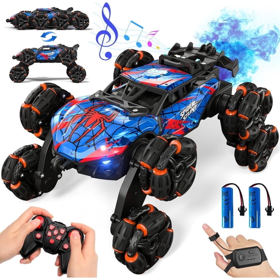360° Rotating Remote Control Car,2.4GHz 8WD Gesture Sensing RC Stunt Car Toys with Water Spray Lights Music, Birthday Gifts for Kids 3-12