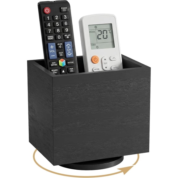 360° Rotating Remote Control Holder, Wooden TV Remote Holder for Table, Desk Organizer Caddy Media Storage Box for Living Room,Nightstand,Couch (Black)