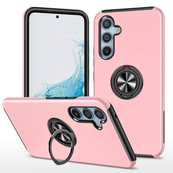 360 Rotating Ring Grip Hybrid Case for Samsung Galaxy S25 - Pink
