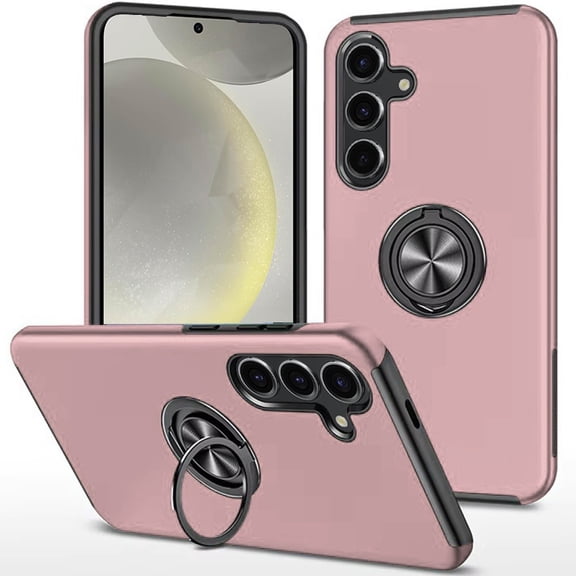 360 Rotating Ring Grip Hybrid Case for Samsung Galaxy S25 - Rose Gold