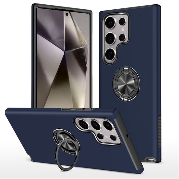 360 Rotating Ring Grip Hybrid Case for Samsung Galaxy S25 Ultra - Blue