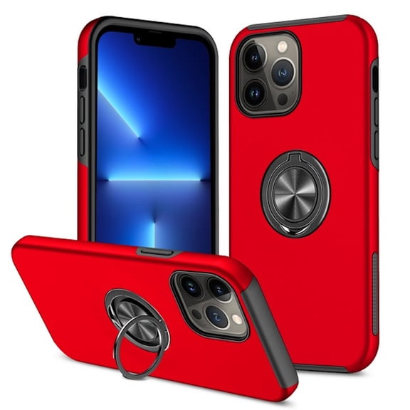 360 Rotating Ring Grip Hybrid Case for iPhone 14 Pro Max - Red