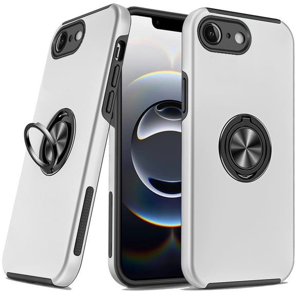 360 Rotating Ring Grip Hybrid Case for iPhone 16e - Silver