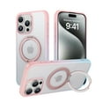 thumbnail image 1 of 360° Rotating Ring Kickstand Phone Case for iPhone 15 Pro Max, Compatible with Magsafe Ring Stand Military Grade Protection Shockproof Translucent/Clear Back Cover for iPhone 15 Pro Max, Pink, 1 of 6