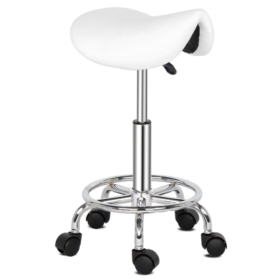 360° Rotating Saddle Bar Stool – Adjustable Height PU Leather Stool with 5 Casters, Soft Sponge Cushion, and Plastic Base – Ideal for Home, Kitchen, or Office