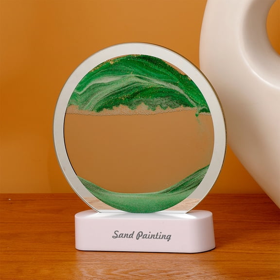 360° Rotating Sand Art Lamp - USB/Battery Powered Color-Changing Hourglass Decor for Living Room, Bedroom (7.48 Inch) Green