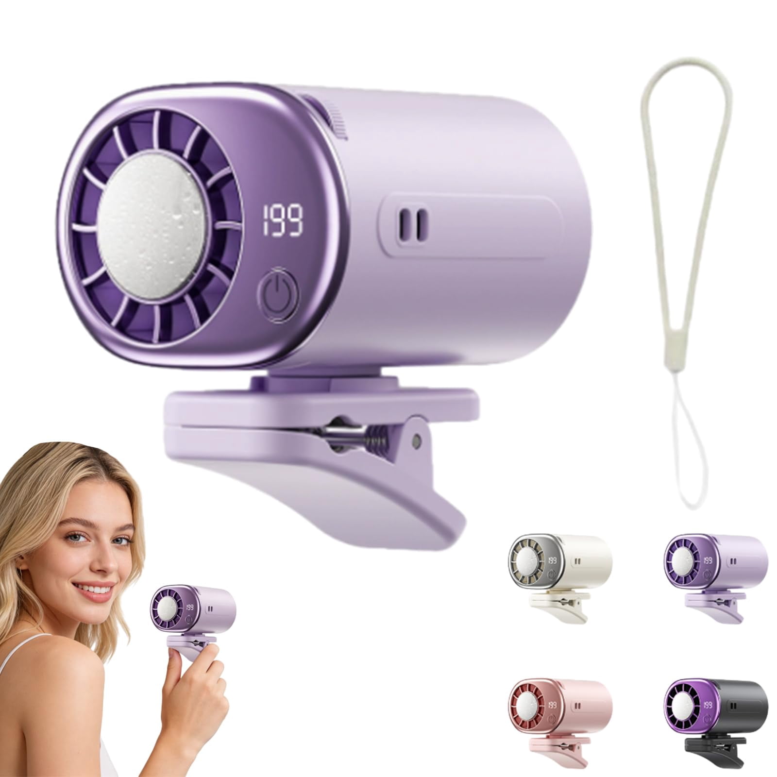 360° Rotating Semi-Cooling Clip Fan – Car Clip on Air Conditioner Fan with LED Display, 199 Speeds, USB Rechargeable, Low Noise, for Vehicle, Office & Travel