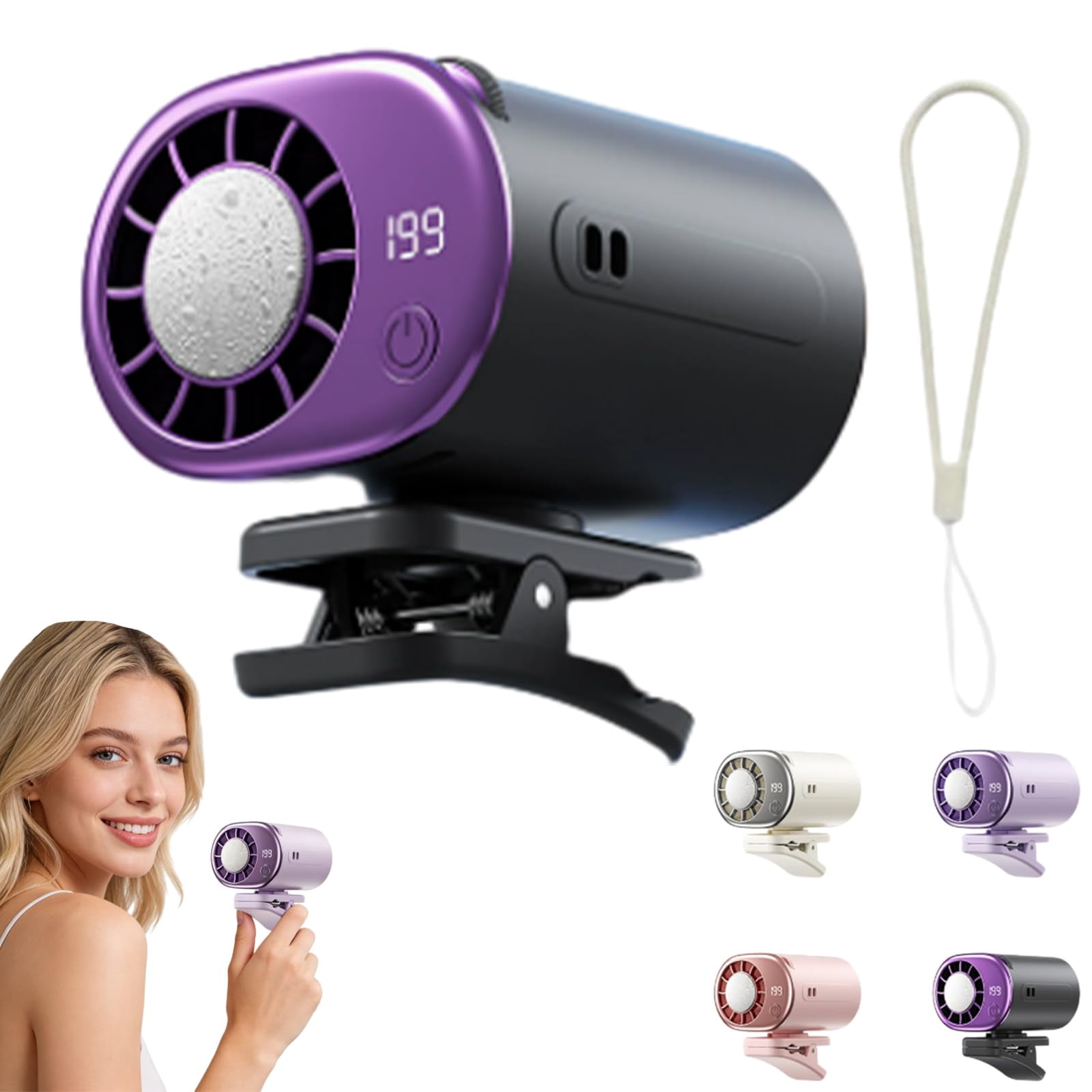 360° Rotating Semi-Cooling Clip Fan – Car Clip on Air Conditioner Fan with LED Display, 199 Speeds, USB Rechargeable, Low Noise, for Vehicle, Office & Travel