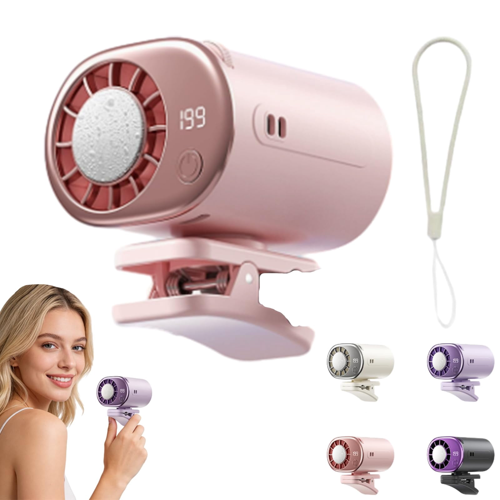 360° Rotating Semi-Cooling Clip Fan – Car Clip on Air Conditioner Fan with LED Display, 199 Speeds, USB Rechargeable, Low Noise, for Vehicle, Office & Travel