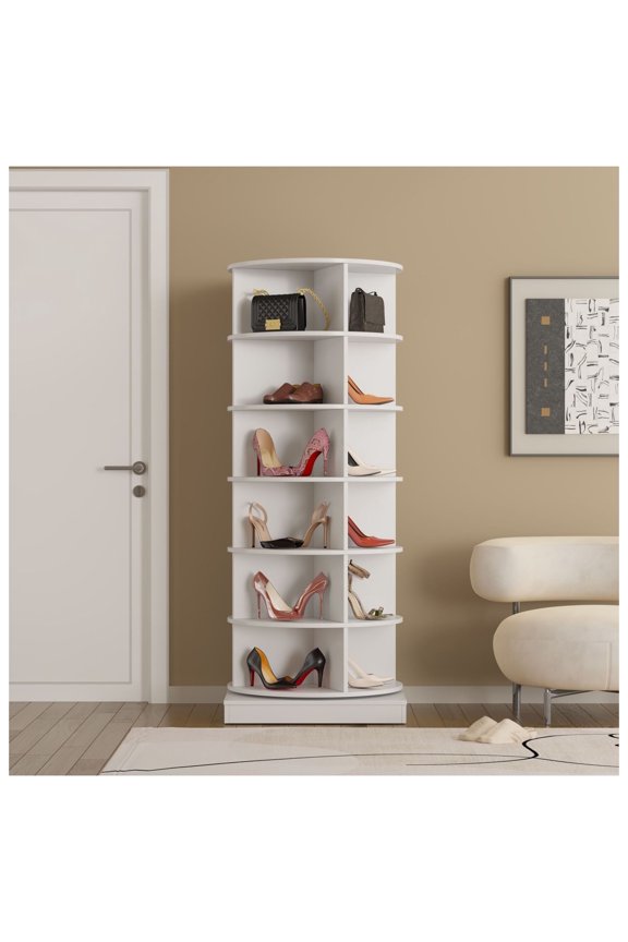 360 Rotating Shoe Cabinet 24 Pairs - Space Saving Organizer - 6 Layer Shoe Rack - Rotating Shoe Tower - Entryway Shoe Storage