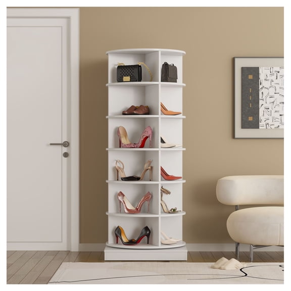 360 Rotating Shoe Cabinet 24 Pairs - Space Saving Organizer - 6 Layer Shoe Rack - Rotating Shoe Tower - Entryway Shoe Storage