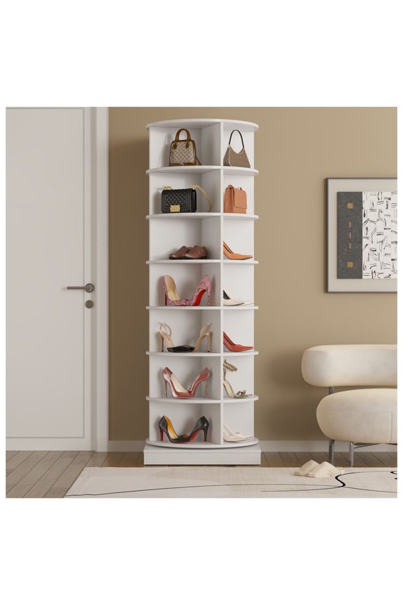 360 Rotating Shoe Cabinet - 28 Pair Shoe Organizer - Space Saving Shoe Rack - Rotating Shoe Tower - Entryway Shoe Storage - Adjustable Shelves