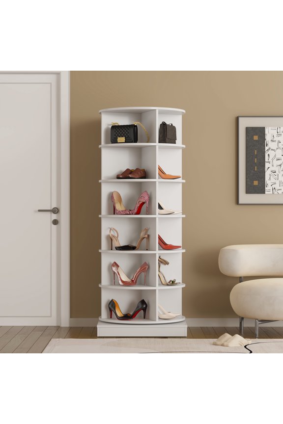 360° Rotating Shoe Cabinet With 6 Layers, Space Saving Storage For 24 Pairs, Entire Family, Easy To Put Together, White & Design 6-layer 360 Organizer Cabinet, Save Family Oriented, Up, Stylish