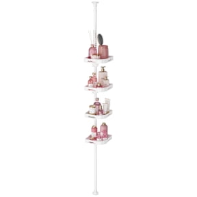 360° Rotating Shower Caddy Tension Pole with 4-Tier Rustproof Lazy Susan 35-128 Inch No Drilling Coner Shelves Adjustable Shower Rack for Bathroom Bathtub Washbasin Plant Storage (Black)
