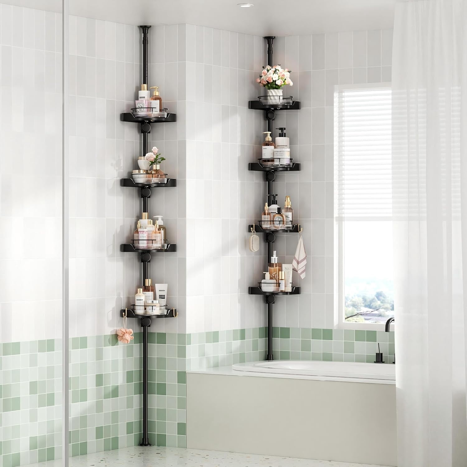 360 ° Rotating Shower Caddy Tension Pole, 4 Tiers Corner Shower ...