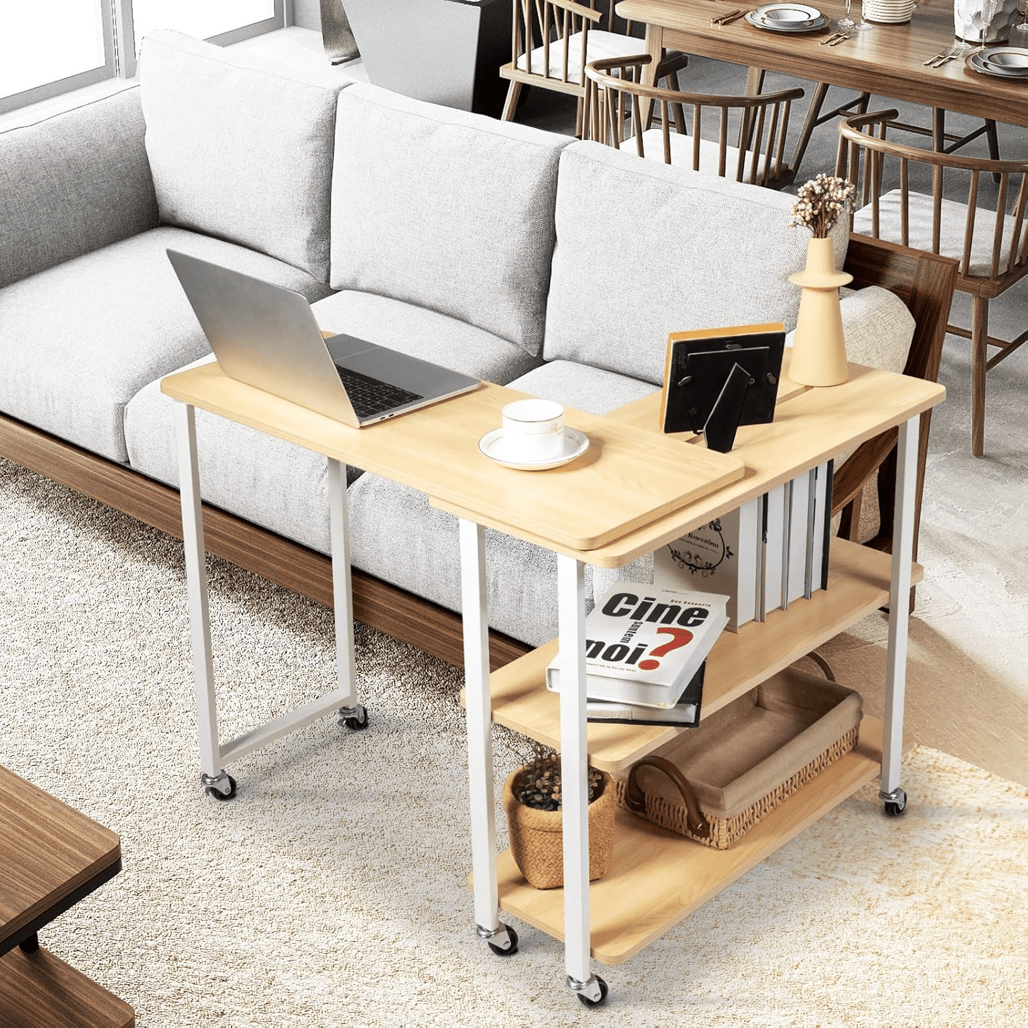 360° Rotating Sofa Side Table Patented Mobile End Table with 2-Tier ...