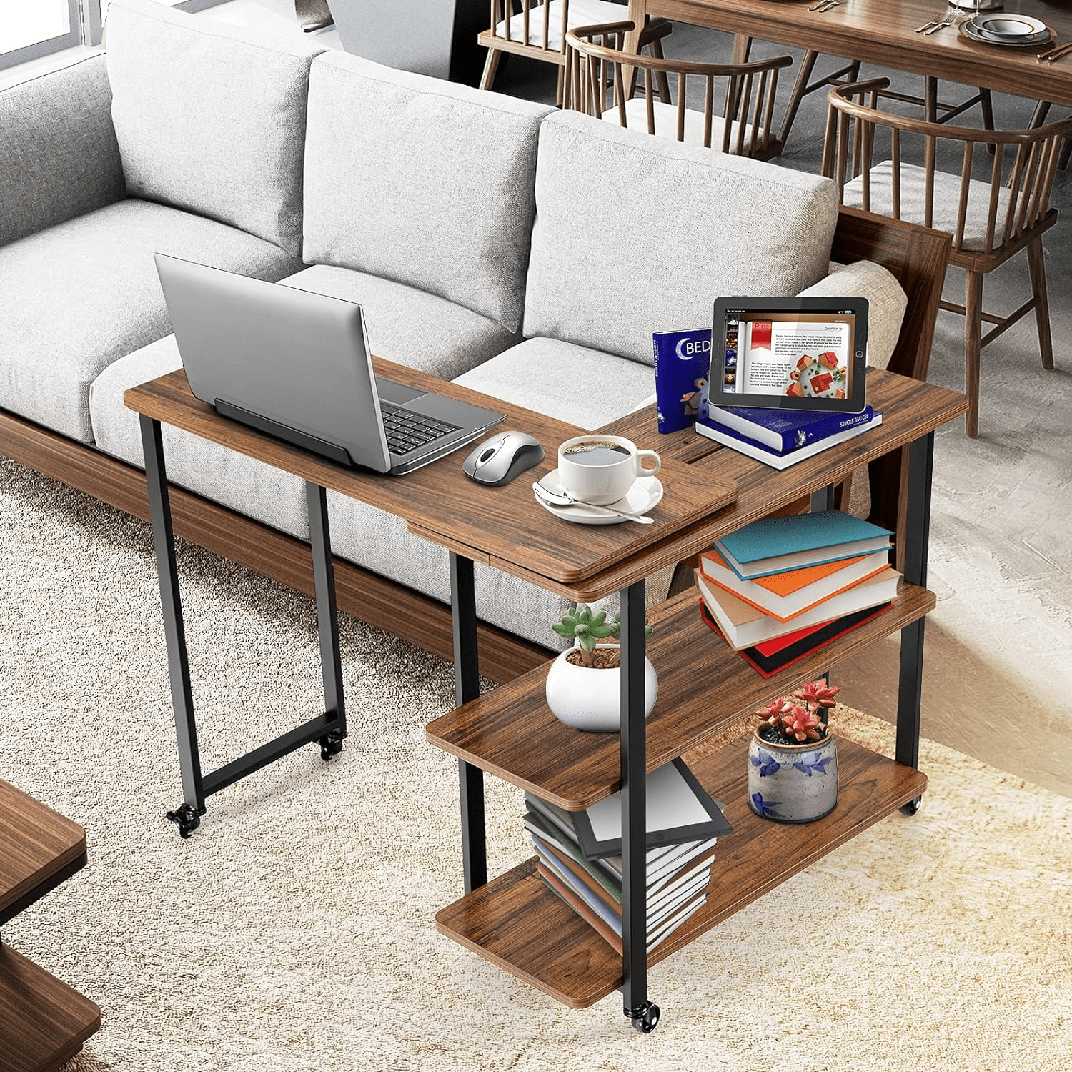 360° Rotating Sofa Side Table Patented Mobile End Table with 2-Tier ...