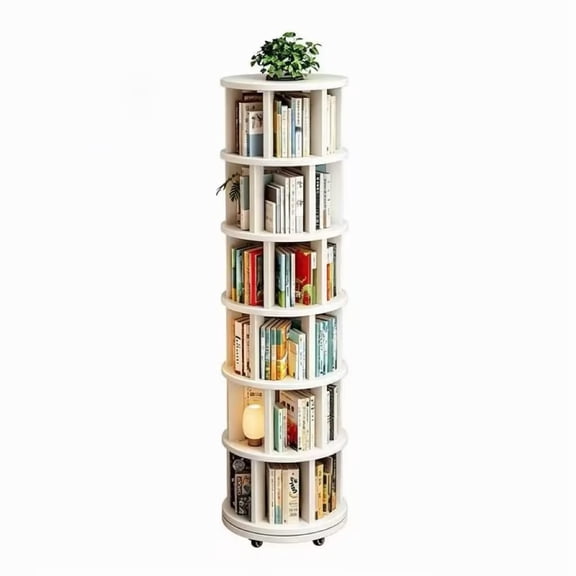360 Rotating Solid Wood Bookshelf Freestanding Movable Corner Storage Shelf Against Wall