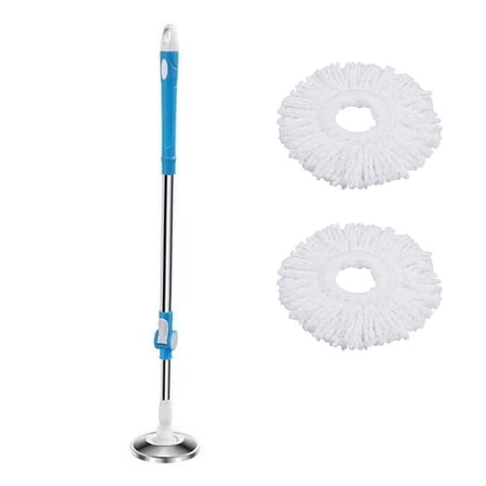 ‌360° Rotating Spin Mop Handle Replacement - 2 Extra Microfiber Mop Heads for Deep Cleaning‌ Blue