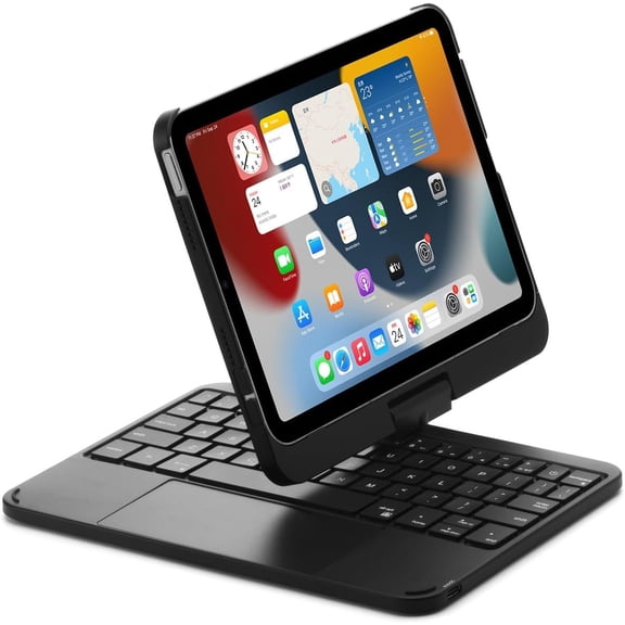 360 Rotating Stand Backlit Keyboard Cover with Multi-Touch Trackpad & Pencil Slot Compatible with iPad mini 7th / 6th Generation, Black
