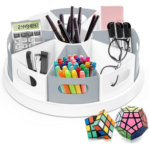 Rotating Storage Organizer Desk Organizers Pen Holder 12 Lazy Susan Style Caddy with Removable Bins, for Home Office Supplies, Art Supplies, Make-up & Kitchen Use, with Card & Gift Box