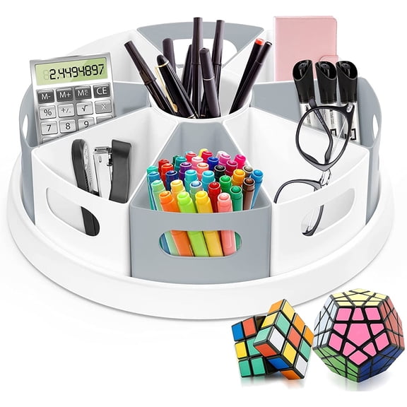 360 Rotating Storage Organizer Desk Organizers Pen Holder 12 Lazy Susan Style Caddy with Removable Bins, for Home Office Supplies, Art Supplies, Make-up & Kitchen Use, with Card & Gift Box