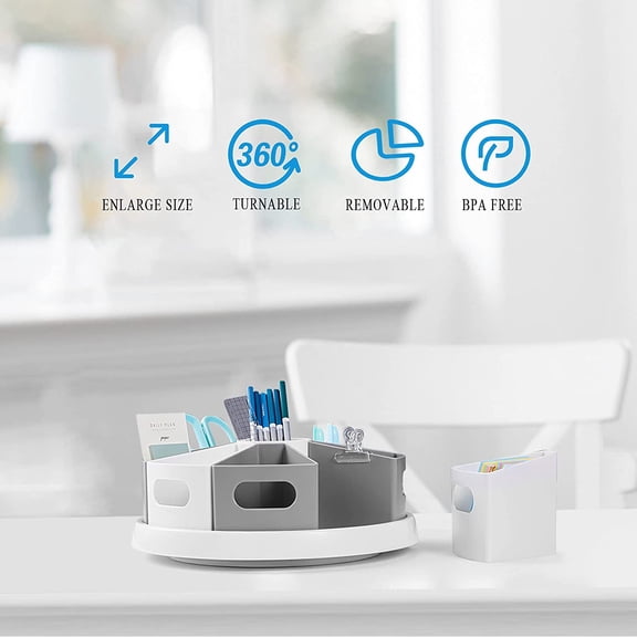 360 Rotating Storage Organizer Desk Organizers Pen Holder 12 Lazy Susan Style Caddy with Removable Bins, for Home Office Supplies, Art Supplies, Make-up & Kitchen Use, with Card & Gift Box