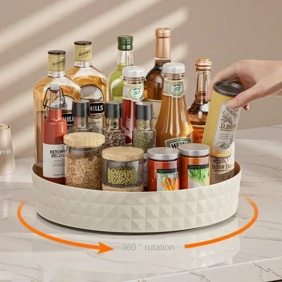 360 ° Rotating Storage Tray – Large Lazy Susan Organizer for Kitchen Cabinets, Refrigerator, and Pantry, Non-Slip Spice Rack Turntable with Decorative Diamond Texture