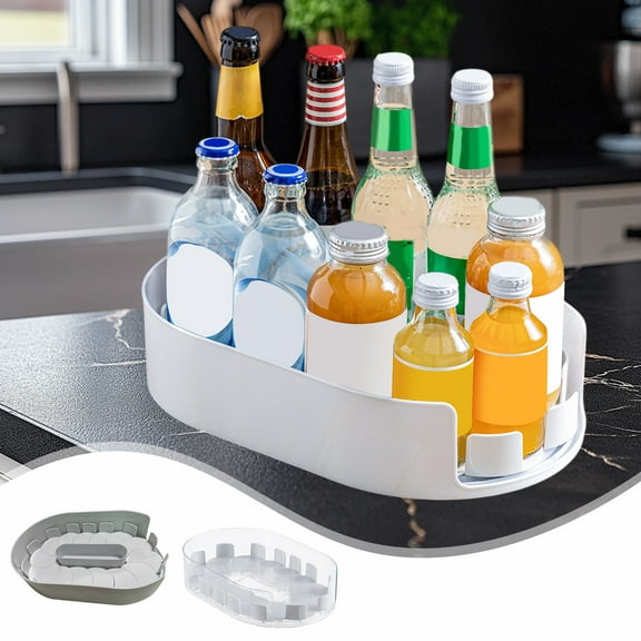 Rotating Storage Tray 360° Organizer | Plastic Lazy Susan for Refrigerator, Kitchen, Bathroom, Desk | Removable, Washable, Nonslip, White Clear | 12.9"x8.46"x2.87" | 1pc | Large Capacity