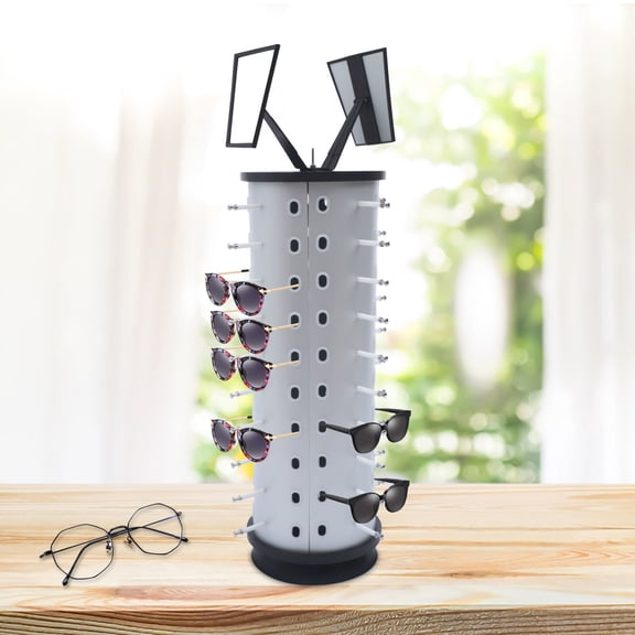 360 Rotating Sunglass Display Rack 44 Pairs Eye Glasses Display Stand Rotating Eyewear Holder Stand Sunglass Retail Display Stand with Mirror, Eyeglasses Display Stand for Multiple Glasses