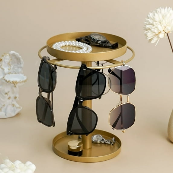 360° Rotating Sunglass Organizer Storage - Metal Glasses Holder Stand with Tray for Desk, Dresser, Tabletop, Nightstand & Home Decor Accessories C