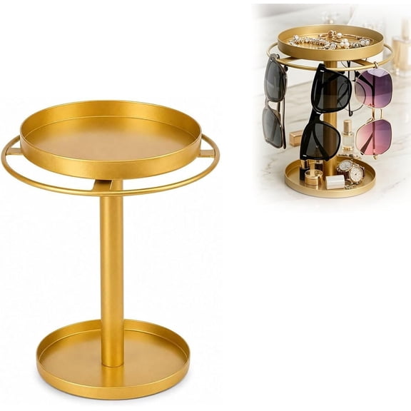 360 Rotating Sunglasses Organizer Stand, Stainless Steel Eyewear Rack With Tray, Rotating Eyewear Storage And Display Stand, Metal Sunglass Storage Holder For Tabletop, Desk, Dresser