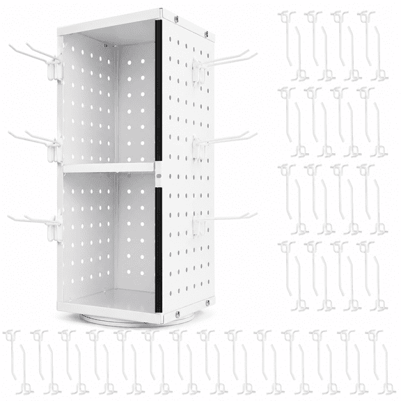 360 Rotating Thread Rack, 2-Tier Detachable Thread Spool Organizer with Storage Compartment for Sewing Embroidery Hair-Braiding, White Metal, 7.5 x 7.5 x 17.3 in