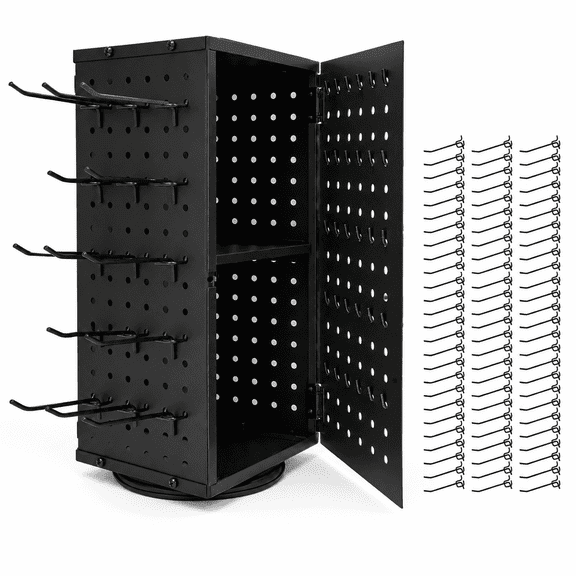 360 Rotating Thread Rack - Metal Spool Holder with 60 Peg Hooks, Detachable Thread Organizer with Storage Compartments for Sewing, Embroidery and Jewelry (Black)