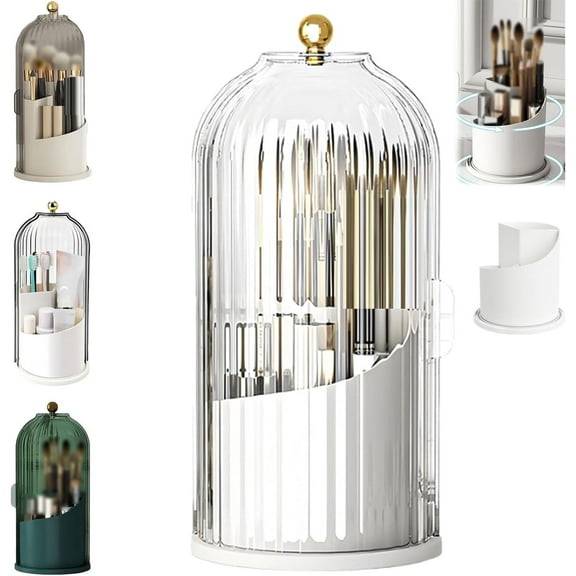 360° Rotating Toothbrush Holder with Cover, Toothbrush Holders with Sliding Lid, Rotating 3 Slots Bathroom Organizer Countertop, Tooth Brush Toothpaste Holder Bathroom Counter Stand