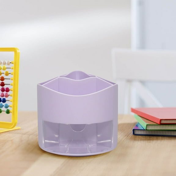 360° Rotating Transparent Desk Organizer Large Capacity Pen & Stationery Storage 13.5 x 12.8cm Desktop Office Organizer with Sliding Columns & Metal Mesh