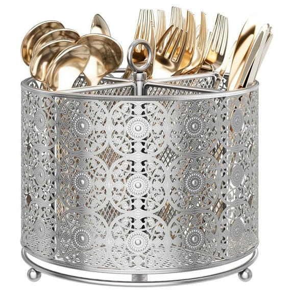 360° Rotating Utensil Caddy Countertop Cutlery Silverware Caddy Holder with 4 Compartment