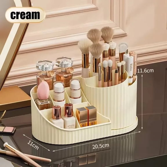 360 ° Rotating Vanity Makeup Organizer with Brush Holder, Large Spinning Cosmetic Storage for Skincare, Perfumes and Lotions