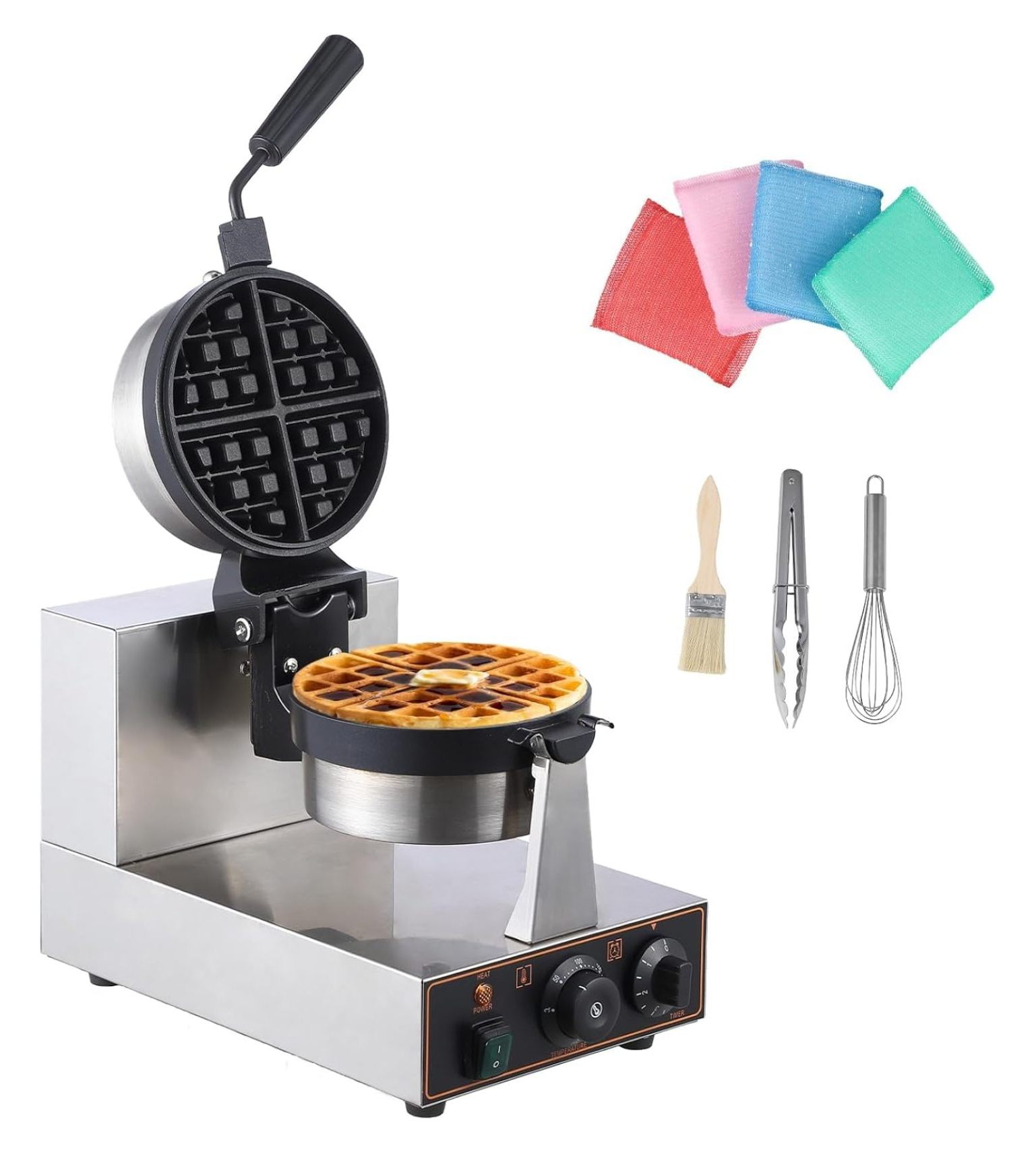 360° Rotating Waffle Maker, 50250℃ NonStick Waffle, Waffle Maker Time