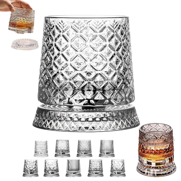 360° Rotating Whiskey Glass Set – Premium Lead-Free Crystal Spinning Tumbler for Bourbon, Scotch & Cocktails – Unique Gift for Whiskey Lovers