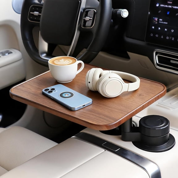 360 Rotating Wood Car Tray & Desk for Laptop - Steering Wheel Cup Holder Table Car Accessories for Women & Men Compatible with Tesla Model Y/3/S Ford F150/Explorer/Maverick & Most Vehicles