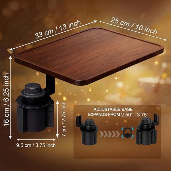 360 Rotating Wood Car Tray Drive Thru Desk & Cup Holder Stand for Eating Work Travel Adjustable Laptop Table for Vehicles RVs Portable Car Food Tray with Stable Aluminum Frame