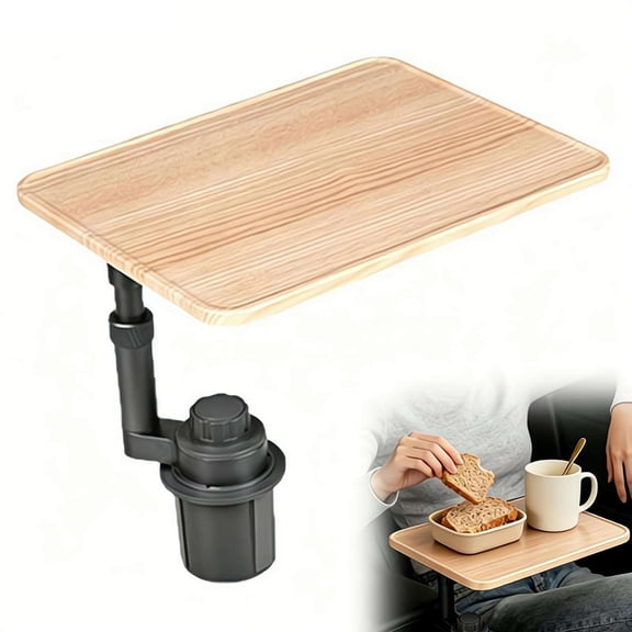 360° Rotating Wood Car Tray & Laptop Desk for Cup Holder, 13x9.8 Inch Steering Wheel Table, Height-Adjustable Car Accessory for Work & Dining – Fits Most SUVs Trucks