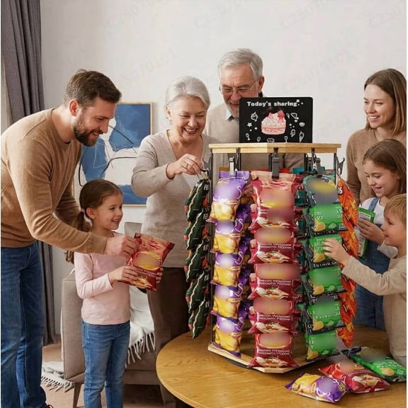360 Rotating Wooden Snack Display Stand, 2 Tier Revolving Serving Tray for Party Family Snack Time, Turntable for Fruits Cookies Candies, Home Kitchen Countertop Organizer