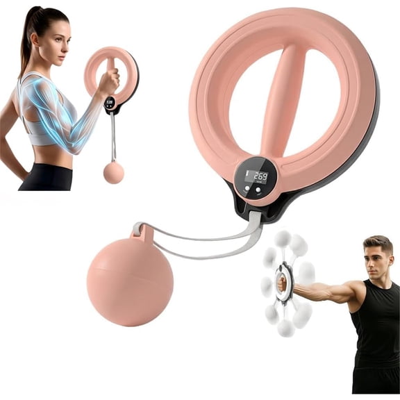 360° Rotating Wrist & Forearm Traine， Arm Exerciser with Digital Tracker,  Hand Crank Forearm Workout for Home Workout Gym,Pink