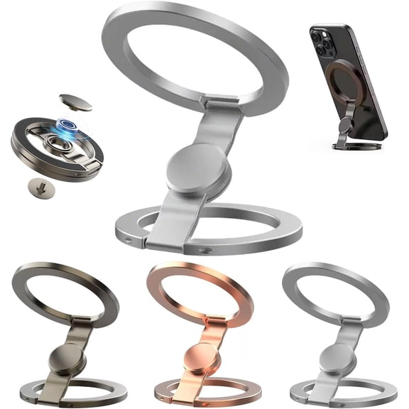 360° Rotation 270° Flip Mag Spinner, Adjustable Magnetic Phone Stand Fidget Spinner, 2-in-1 Foldable Phone Holder with Dual Magnetic Rings for Gym,Kitchen,Car,Desk Strong Adhesion (Silver)