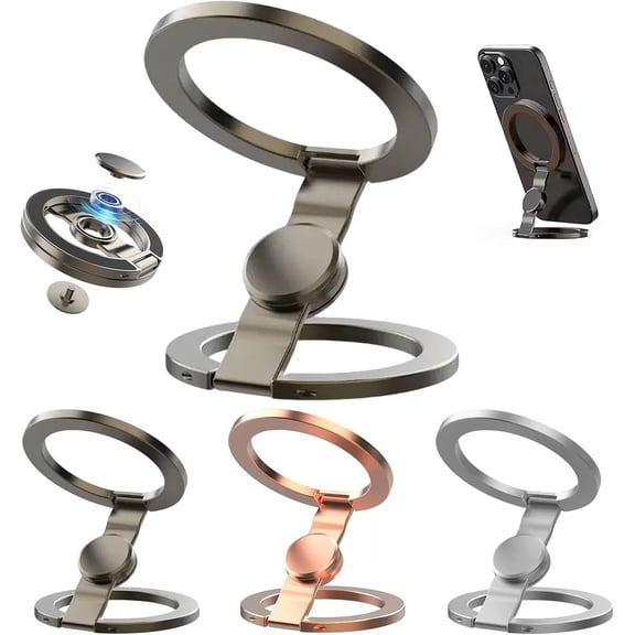 360° Rotation 270° Flip Mag Spinner, Adjustable Magnetic Phone Stand Fidget Spinner, 2-in-1 Foldable Phone Holder with Dual Magnetic Rings for Gym,Kitchen,Car,Desk Strong Adhesion (Gunmetal)