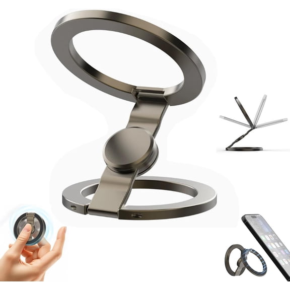 360° Rotation Fidget Spinner Phone Stand, Double-Sided Magnetic Phone Stand Adjustable, 2-in-1 Magnetic Phone Stand & Fidget Spinner, Zinc Alloy, for Desk Car Gym (Gunmetal)